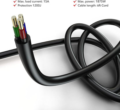 Geeni Surge Ultra Smart 8-Outlet Surge Protector, No Hub, 6 ft. Cord, Black | 6 smart outlets, 2 always-on outlets, Wi-Fi & voice control, 1200 joules protection