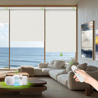 Motorized Blinds with Remote，100% Blackout Smart Blinds Motorized Roller Shades Compatible with Alexa Automatic Blinds for Windows Electric Window Blinds Customized Size Forsted Noir