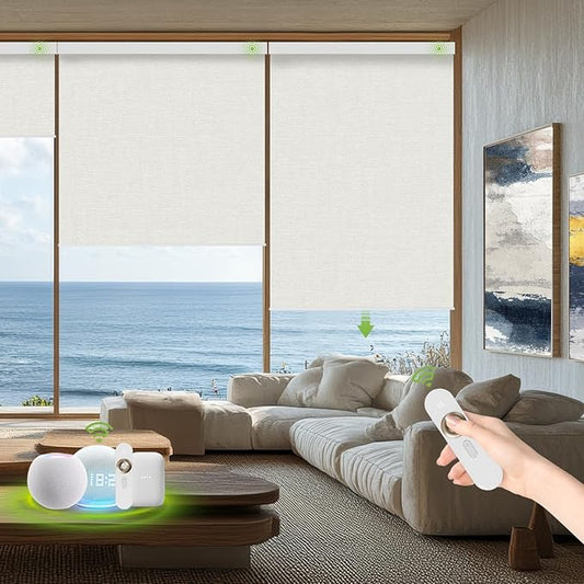 Motorized Blinds with Remote，100% Blackout Smart Blinds Motorized Roller Shades Compatible with Alexa Automatic Blinds for Windows Electric Window Blinds Customized Size Forsted Noir