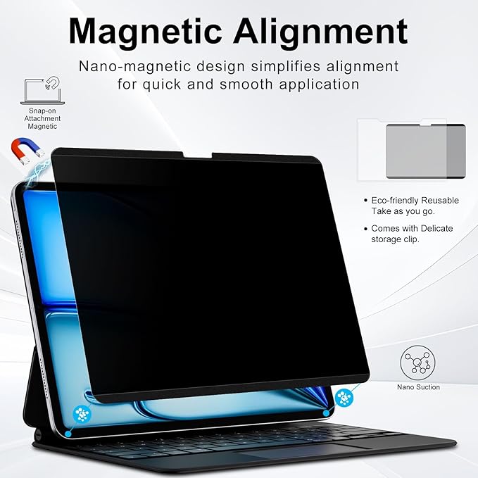 FILMEXT Magnetic Privacy Screen Protector for iPad Air 13 inch 2026/2025/2024 (M4/M3/M2,7th/6th Generation),Removable Anti Spy Glare Blue Light Filter Black Secrity Privacy Film