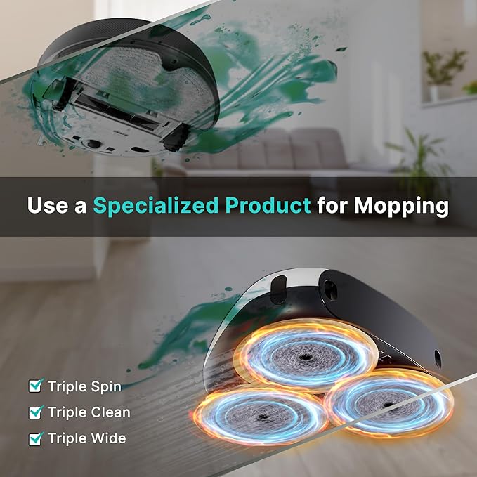 EVERYBOT Three-Spin Robot Mop for Hard Floors - Ultra-Quiet 43dB, Powerful Three Mops Wiping, Long Battery & Large Water Tank, Remote Control, Global Design Award Winner