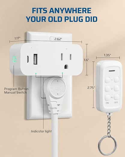 DEWENWILS Wireless Remote Control Outlet, USB-A+C & AC Outlet