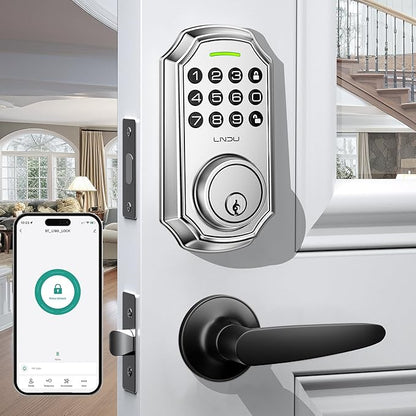 Keyless Entry Door Lock, Smart Deadbolt Lock with Handleset D180 & D280 (Fingerprint & Leveler) (Chrome)