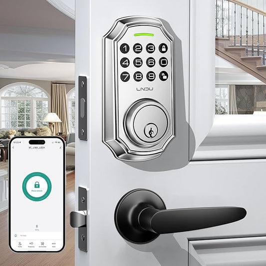 Keyless Entry Door Lock, Smart Deadbolt Lock with Handleset D180 & D280 (Fingerprint & Leveler) (Chrome)