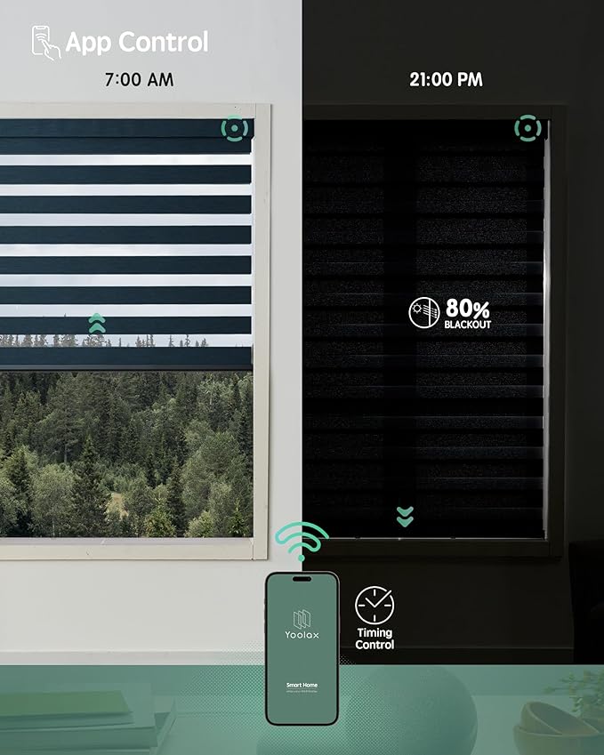 Yoolax Motorized Blinds with Remote, Motorized Zebra Shades Compatible with Alexa, Privacy Motorized Blinds, Zebra Shades for Windows Custom Size(V-Deep Sea)