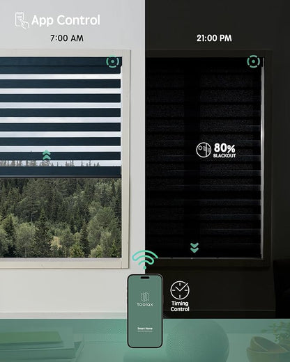 Yoolax Motorized Blinds with Remote, Motorized Zebra Shades Compatible with Alexa, Privacy Motorized Blinds, Zebra Shades for Windows Custom Size(V-Deep Sea)