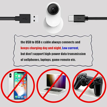 USB A to USB C Cable for Home Security Camera Power Extension C Type Charger Cord Indoor Compatible with CCTV Yi Home Cam Outdoor Long Flat Wire 33FT 10M Black…