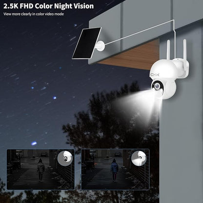 CKK Wireless Cameras for Home/Outdoor Security, Solar Security Cameras Wireless Outdoor 355°PTZ, 4MP 2.5K WiFi Camera with Spotlight, PIR Sensor, Siren, Color Night Vision, 2-Way Talk, SD/Cloud