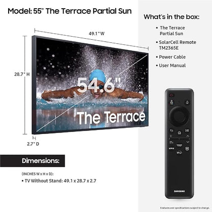 SAMSUNG 55-Inch Class Neo QLED 4K The Terrace Partial Sun, Quantum HDR+ (QN55LST7DAFXZA, 2024 Model) + SAMSUNG 55-Inch The Terrace Outdoor Smart TV Dust Cover with Protective Lining, VG-SDCC55G