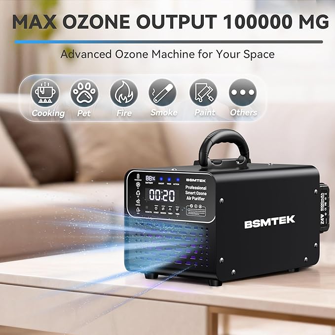 Cordless Ozone Generator - 1,000,000mg/h Professional Grade Covers 10000 Sq-Ft+, 2026 Upgraded Portable Deisgn with 2x 5000mAh Battery for 8-10 Hours Use, With Remote Control, Black