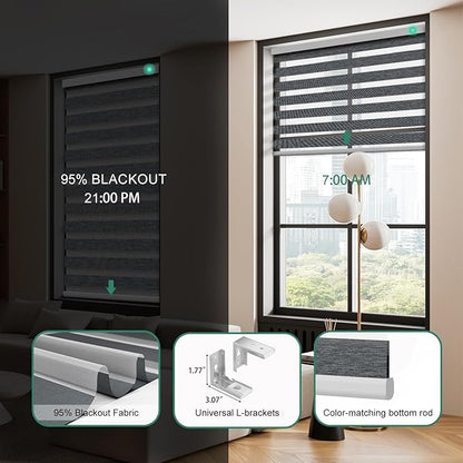 Motorized Zebra Blinds with Remote, Work with HomeKit Alexa Automatic Electric Window Shades 95% Blackout Light Filtering for Smart Home and Office, Customized Size Light Gray
