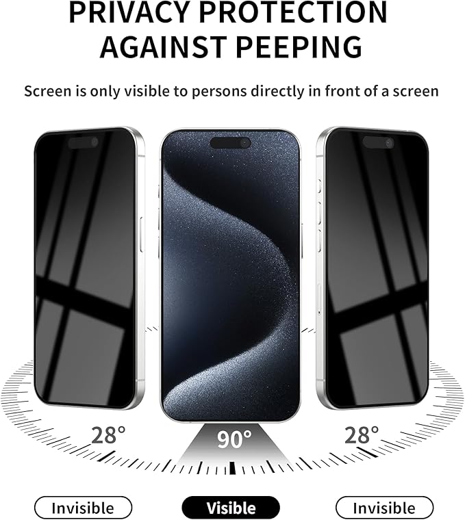 3 Pack Privacy Screen Protector for iPhone 15 Pro Tempered Glass 6.1inch Private Saver Anti-Spy Eye Protection Anti-Scratch Full Coverage