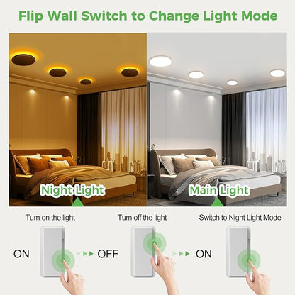 zemty 7 Inch LED Ceiling Light with Night Light, 1800K, 3000K/4000K/6500K Light Fixtures, Low Profile Lighting for Bedroom, Living Room, Kitchen-White
