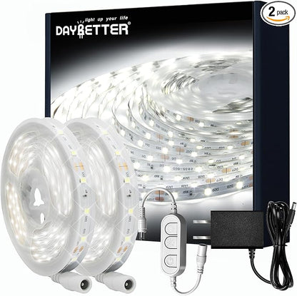 DAYBETTER White LED Strip Lights, 50 ft Dimmable 6500K Bright White Strip Lighting, 900 LEDs Tape LED Lights for Bedroom, Mirror, Kitchen, Home Decoration(2 Rolls of 25 ft)