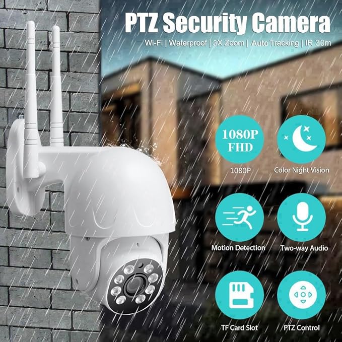 1080P HD Wireless Security PTZ IP Camera, 2GHz 5GHz Dual WiFi P2P Pan/Tilt Motion Detection Auto Tracking, Two Way Audio Spotlight Alert Outdoor Camhipro