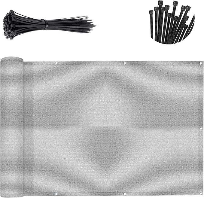 SUNNY GUARD 3'x10' Light Grey Balcony Deck Privacy Screen Fence, Apartments Railing, Heavy Duty Wind Screen for Outdoor,Deck,Backyard,Patio Privacy（We Make Custom Sizes）