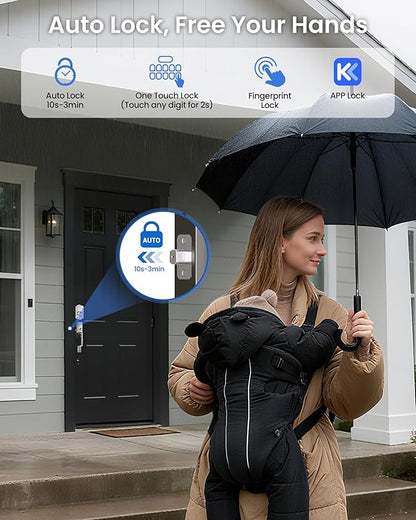 TEEHO TE012W-H WiFi Keypad Door Lock with Handle Set, Fingerprint Smart Locks, Front Door Keyless Entry, APP Remote & Voice Control, Digital Deadbolt with 2 Keys, Auto-Lock, Easy Install, Satin Nickel