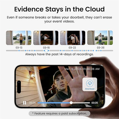 DEKCO Wireless Video Doorbell Camera, 2K Head-to-Toe View (9:16), 170° Wide Angle, Battery Powered Home Security, PIR Motion & AI Human/Package Detection, Voice Changer, Cloud Storage Edition