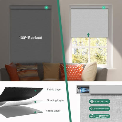 Motorized Blinds with Remote [100% Blackout & Silent Motor] Smart Blinds Compatible with Alexa Google HomeKit, Electric Roller Shades for Indoor Windows, Customized Size, Mist Light Gray