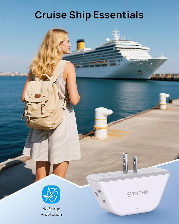 TROND Outlet Extender 3 Pack, ETL Listed Multi Plug Wall Outlet, White | 3-Prong Grounded Wall Splitter, 3 Way Angled Plug Adapter, Cruise Ship Essentials, Multiple Expander for Bathroom Kitchen