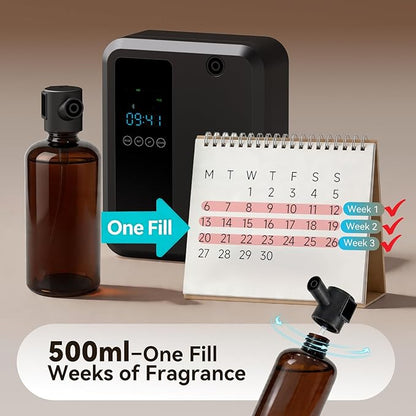 Waterless Essential Oil Diffuser 500ml, Bluetooth APP Control Cold Air Scent Machine, Wall Mounted Large Room Diffuser, 2000 sq ft Coverage, Black