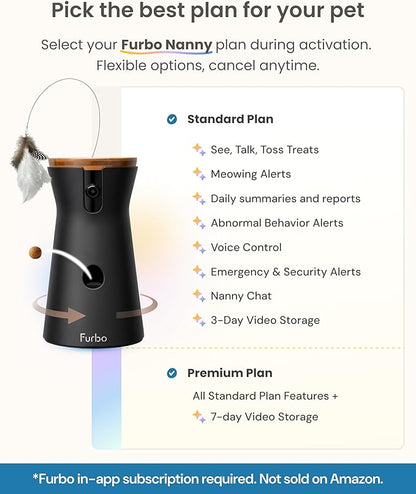 Furbo 360° Cat Camera [Subscription Required] Unlock w/Paid Plan: Home Security & Pet Safety Alerts, Rotating Treat Toss w/ 2-Way Speaker, Smart Cam w/Phone App (Low Risk, 3mo Min. Cancel Anytime)
