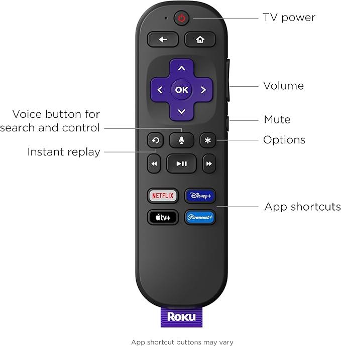 Roku Streaming Stick 4K | Portable Roku Streaming Device 4K/HDR/Dolby Vision, Roku Voice Remote, Free & Live TV + Roku Indoor Camera for Home Security, 1-Pack - Wired Security Camera