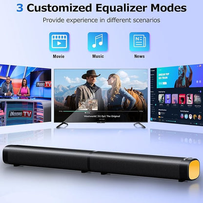 Sound Bar for Smart TV, 100W Sound Bar with 3 Dynamic RGB Lights,Bluetooth 5.3, ARC/Opt/AUX Connect, Dynamic Volume 3 Equalizer Modes,2 in 1 Detachable Soundbar for TV/PC/Gaming/Projectors