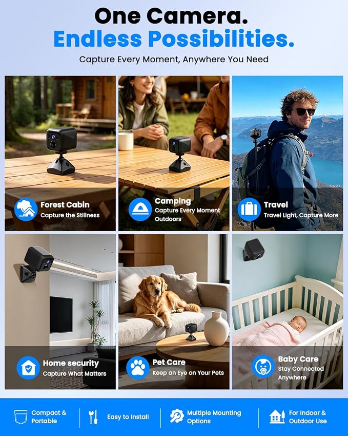 Mini Camera, 4K No Wifi Security Camera, WiFi & AP Mode, 160 Days Standby