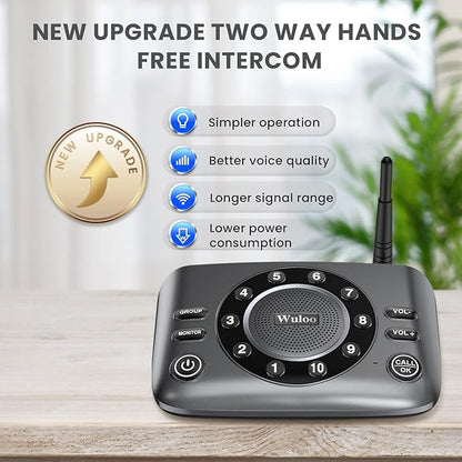 Wuloo Hands-Free Intercoms Wireless for Home Business, Upgrade Two Way Audio Intercom System for Elderly, Full Duplex Room to Room Intercom with 5280 ft Range Clear Sound Anti-Interference, Pack of 4