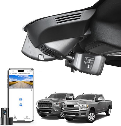 Front 4K & Rear 1080P Dash Cam Custom Fit for Dodge RAM 2500/3500 2019-2026 (Model F), Laramie Big Horn SLT Tradesman Lone Star, UHD 2160P Video, OEM Look,WiFi & App, 128GB Card