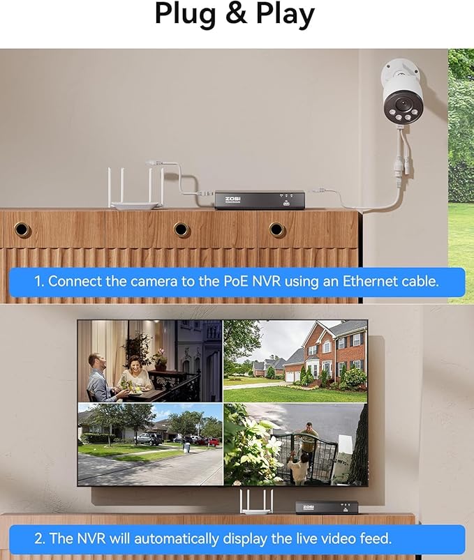 ZOSI 4K PoE Add on Security PoE Camera,8MP CCTV Weatherproof Indoor Outdoor Bullet Surveillance Camera,One-Way Audio,100ft Night Vision,Human Vehicle Detection,Only Compatible with ZOSI 4K POE NVRs