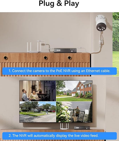 ZOSI 4K PoE Add on Security PoE Camera,8MP CCTV Weatherproof Indoor Outdoor Bullet Surveillance Camera,One-Way Audio,100ft Night Vision,Human Vehicle Detection,Only Compatible with ZOSI 4K POE NVRs