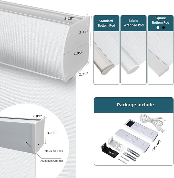 Motorized Blinds with Remote,100% Blackout Automatic Roller Shade Compatible with Alexa Google Homekit Thread,Electric Blind for Window,Vinyl Pure White