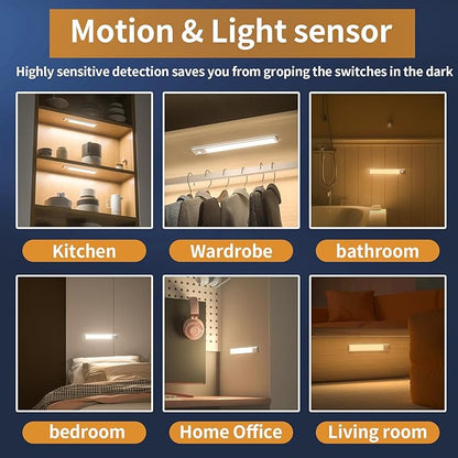 SOUL LINK Under Cabinet Lights, 88 LED Operated Motion Sensor Light Indoor, 2200mAh USB Rechargeable Closet Lights, 4 Pack Magnetic Dimmable Wireless Under Counter Lights for Kitchen, Stairs