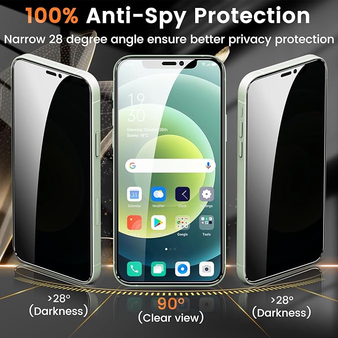 Lesakit 3+3 Pack Privacy Screen Protector for iPhone 12 6.1-Inch with 3 Pack Camera Lens Protector, Anti Spy Tempered Glass Film 9H Hardness Bubble Free Case Friendly