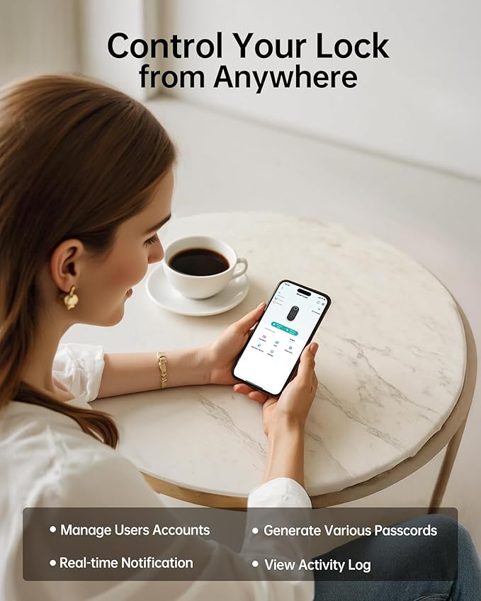 Built-in WiFi Smart Lock with 2 Knobs - Firstriver Fingerprint Keyless Entry Door Lock Set for Front Door, App Control, Keypad Deadbolt, Auto Lock, Compatible with Alexa & Google Assistant, Black