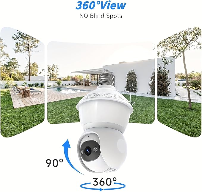 Smart Light Bulb Security Camera,5G&2.4G Security Cameras Wireless Outdoor,2K Light Bulb Camera, 360° Camera for Home Security,AI Detection,Smart Night Vision, Two-Way Audio (White 1 Pack)