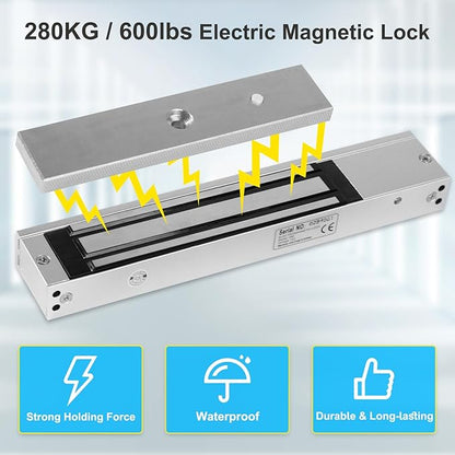 Fingerprint Access Control System WiFi Tuya IP68 Biometrics RFID Keypad 125KHz 13.56MHz, 280KG 600lb Electromagnetic Door Lock Kit, 12VDC Power Supply with 10PCS Key fobs