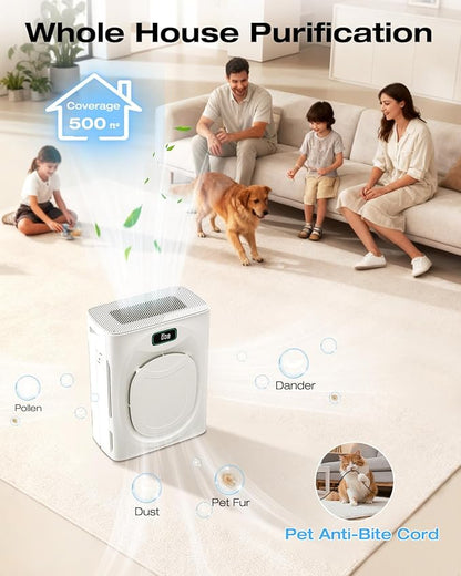 Air Purifier for Home Large Room 2500sq.ft with 4 Washable Pre-Filter, Pet Air Purifier for Bedroom with Double Side Inlet, Smart App Control