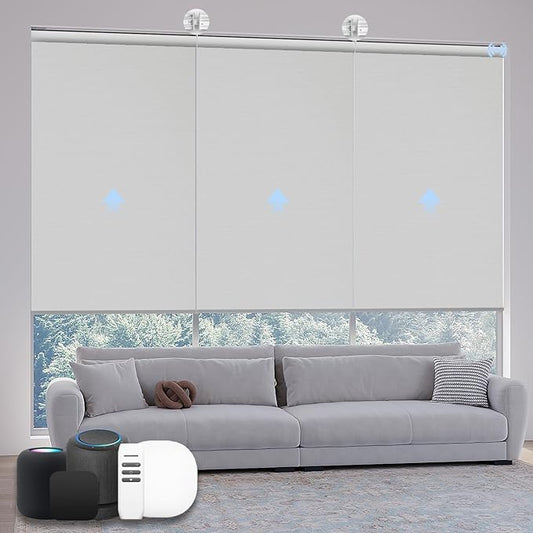 Motorized Coupled Shades, Blackout Smart Blinds for Large Windows Automatic Blinds Compatible with Alexa, Motorized Roller Shades Customized for Bedroom Home Office(Blackout-Light Grey)