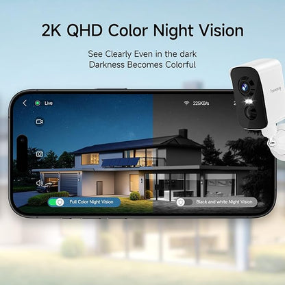 fanxiang 2K Wireless Security Camera Outdoor Rechargeable Battery Camera WiFi, 300° Pan Rotating, AI Motion Detection, PIR, Color Night Vision, Spotlight, Siren, Two-Way Talk, IP65, SD/Cloud Storage