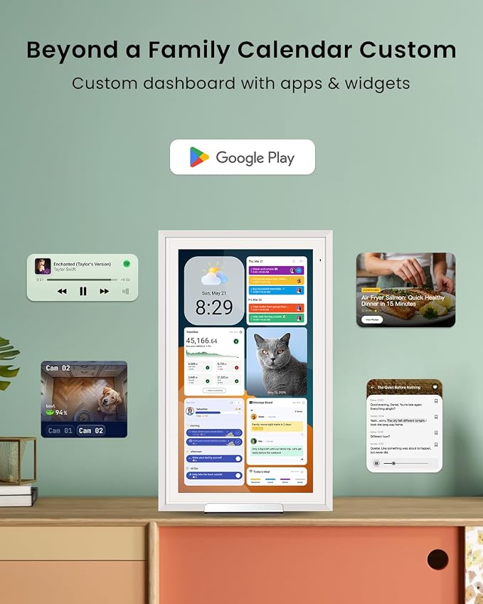 Apolosign 15.6-inch Digital Calendar, Smart Wall Planner with Calendar Sync, Chore Chart, Meal, Install Apps & Widget, Electronic Touchscreen Display for Family Schedules, Dual Mode, with Stand (White)