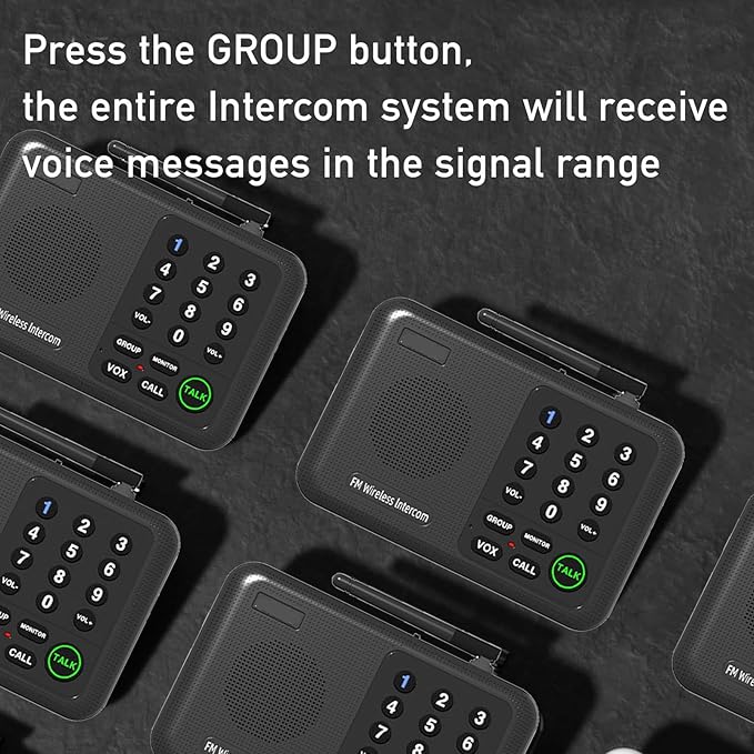 Generic Wireless Intercom System, 3 Units Set Intercoms for Home House Business Office Audio Intercom Communication, 10 Channel, 2 Mile Range 3 Stations with Monitor Function