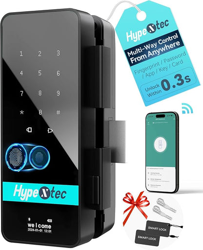 Upgrade Smart Glass Door Locks for Frameless Glass Doors–Keyless Entry Deadbolts with WiFi App Control,Fingerprint,IC Card,Voice Menu and No-Drill Installation,Office Home Business