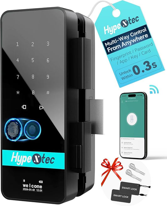 Upgrade Smart Glass Door Locks for Frameless Glass Doors–Keyless Entry Deadbolts with WiFi App Control,Fingerprint,IC Card,Voice Menu and No-Drill Installation,Office Home Business