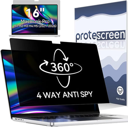 360° Privacy Screen for MacBook Pro 16 Inch (2021-2026, M1, M2, M3, M4, M5), 4 Way Privacy Anti Glare Blue Light Filter Shield Film Anti Spy Laptop Protector for Mac 16.2In Computer