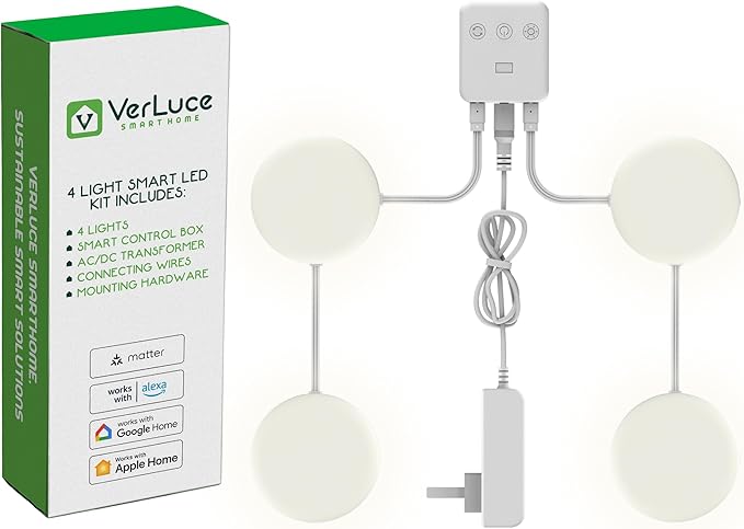 4 Puck Kit - Super Bright Wide Angle Light Spread - Smart Under Cabinet Lighting - 2700K-6500K - 95 CRI - WWA - Works With Alexa, Google, Apple - Matter Certified - Plug-In - Hands-Free Control Box