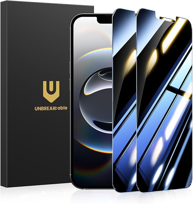 UNBREAKcable Privacy Screen Protector for iPhone 16e, Shatterproof Tempered Glass [True 28°Anti Spy] [9H Hardness] [Easy Installation Frame] Private Protector for iPhone 16e 6.1inch-2 Pack