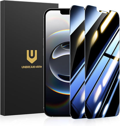 UNBREAKcable Privacy Screen Protector for iPhone 16e, Shatterproof Tempered Glass [True 28°Anti Spy] [9H Hardness] [Easy Installation Frame] Private Protector for iPhone 16e 6.1inch-2 Pack